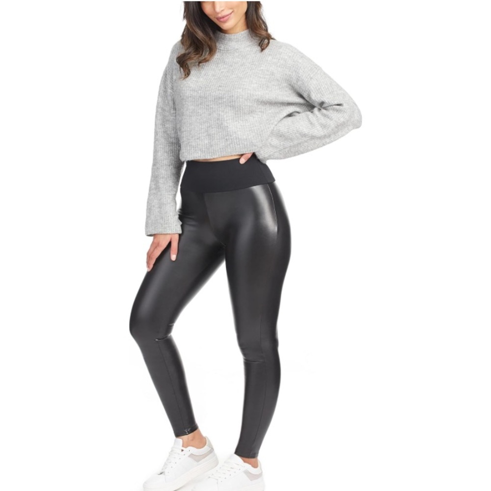 Assets By Spanx All Over Faux Leather Shaping Leggings In Glossy Black